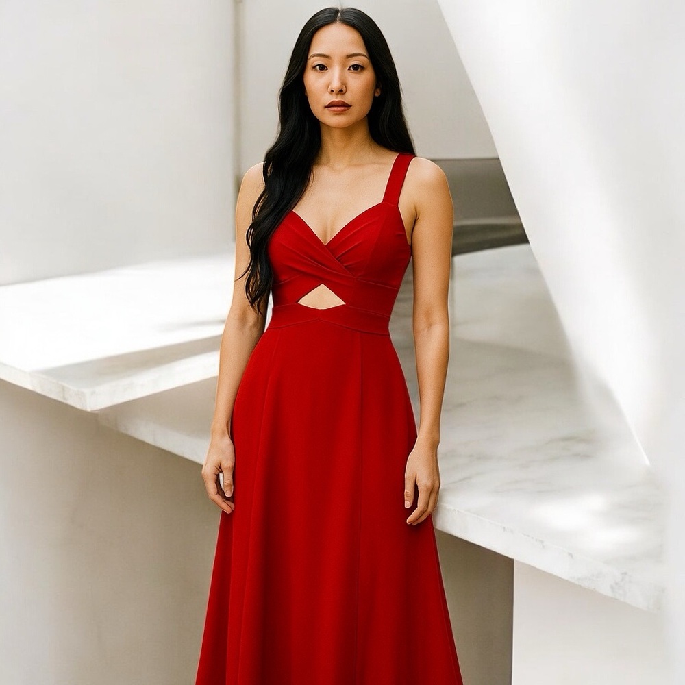 Red Cutout Maxi Dress Sleeveless Formal Evening Gown Size 0